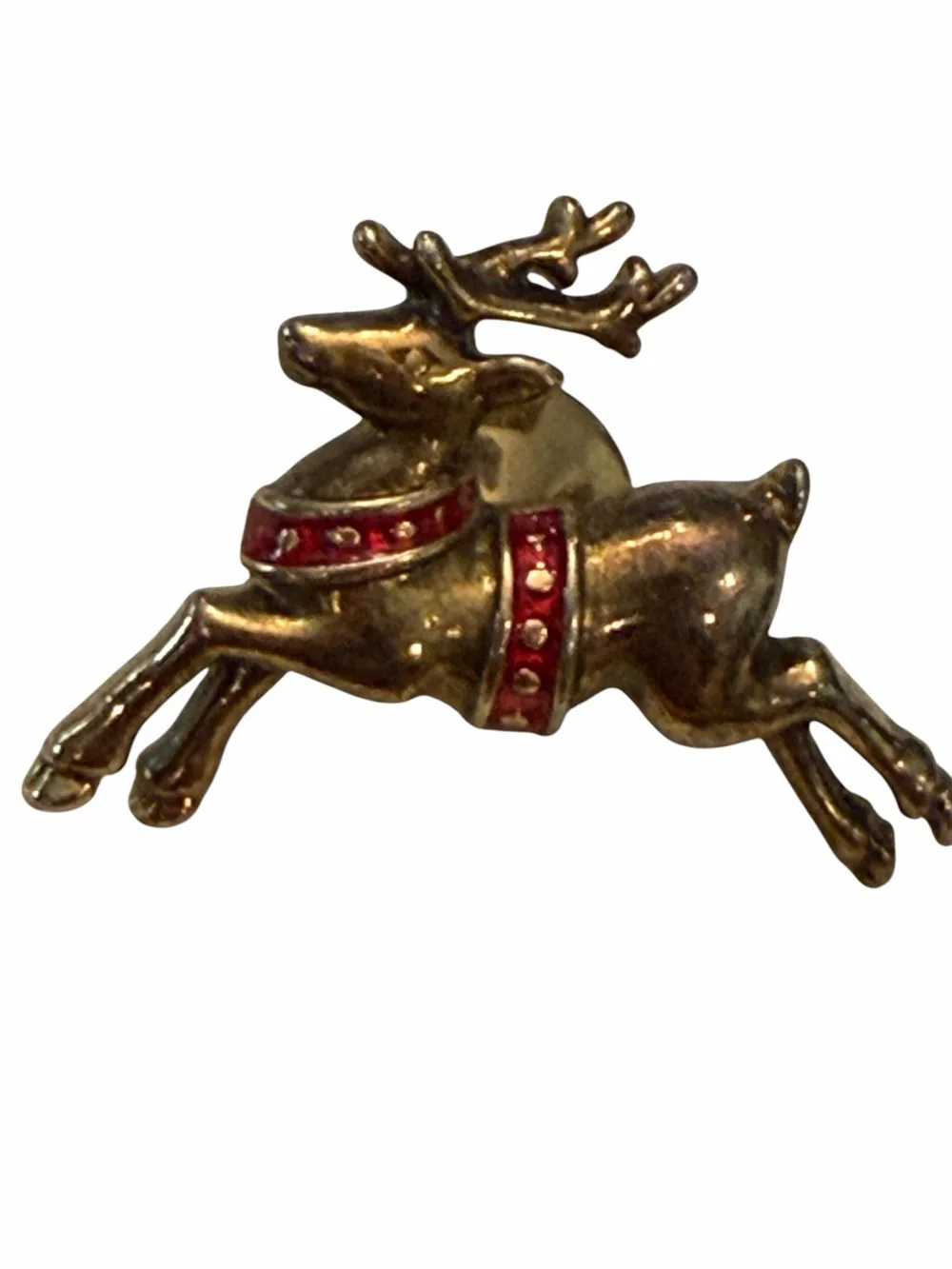 VTG Christmas Leaping Reindeer Red Gold Tone Enamel Animal Pin Avon Holiday
